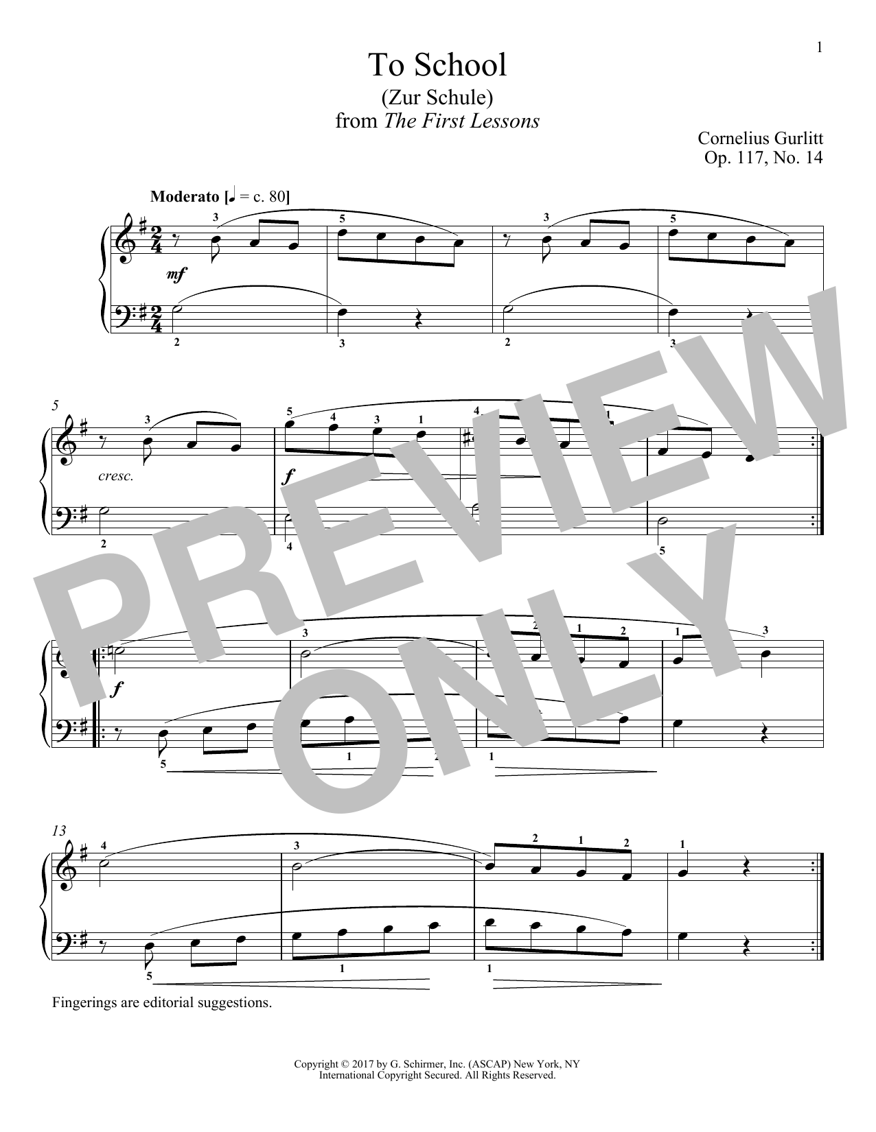 Product gallery: Page 1 of 1 To School (Zur Schule), Op. 117, No. 14, Cornelius Gurlitt