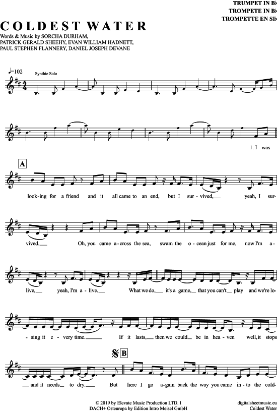 Produktgalerie: Seite 1 von 4 Coldest Water , Walking On Cars, Trompete in B