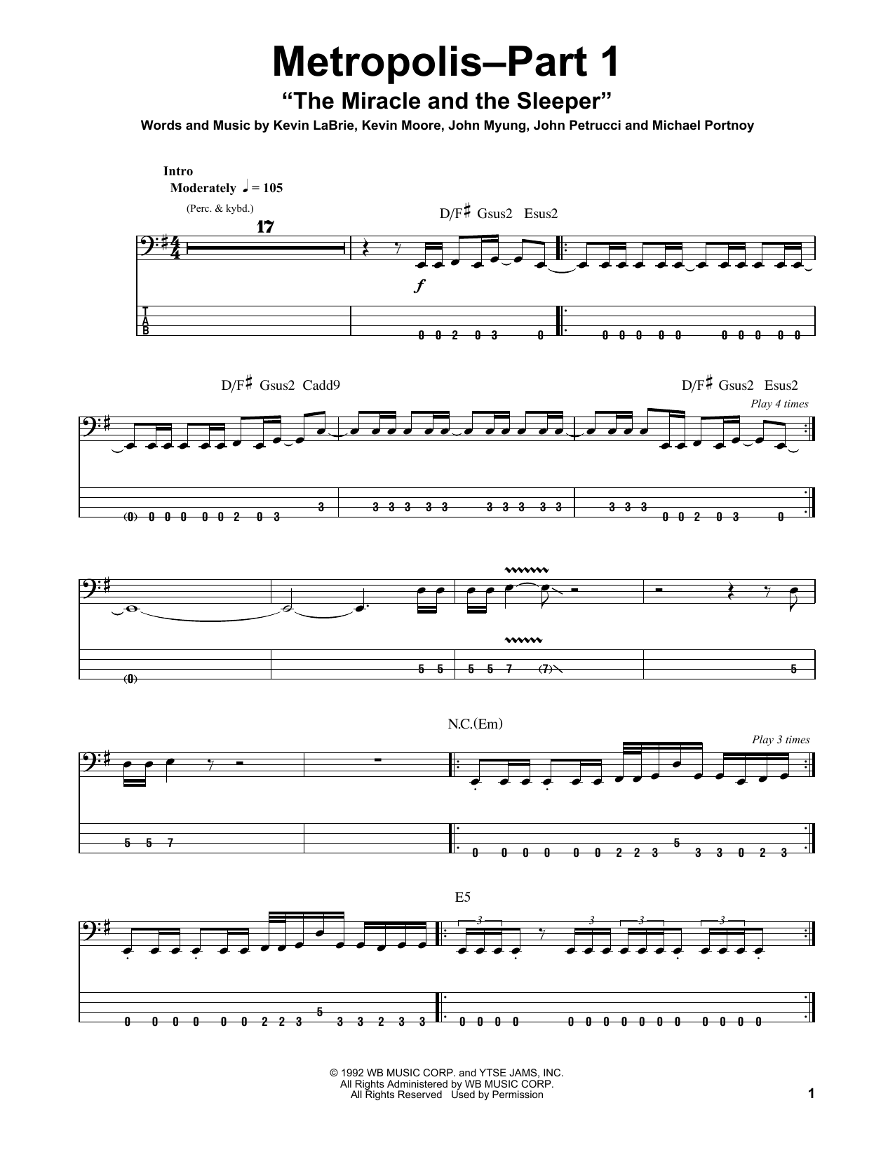 Produktgalerie: Seite 1 von 1 Metropolis-Part 1 "The Miracle And The Sleeper", Dream Theater, E-Bass