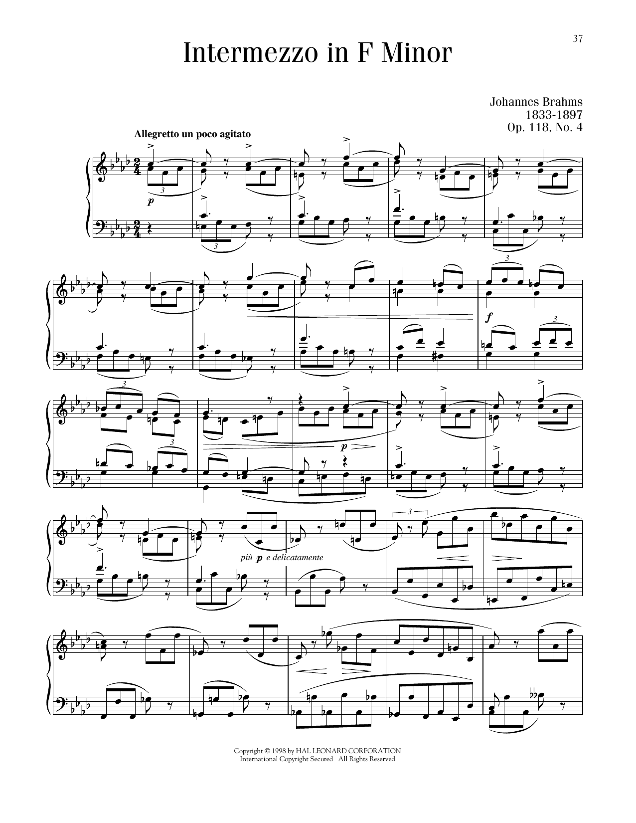 Produktgalerie: Seite 1 von 1 Intermezzo, Op. 118, No. 4, Johannes Brahms, Klavier