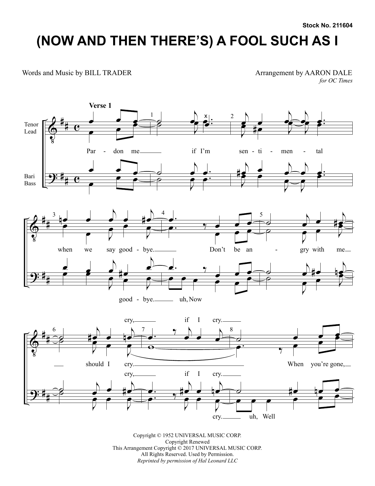 Product picture to: (Now And Then There's) A Fool Such As I (arr. Aaron Dale)