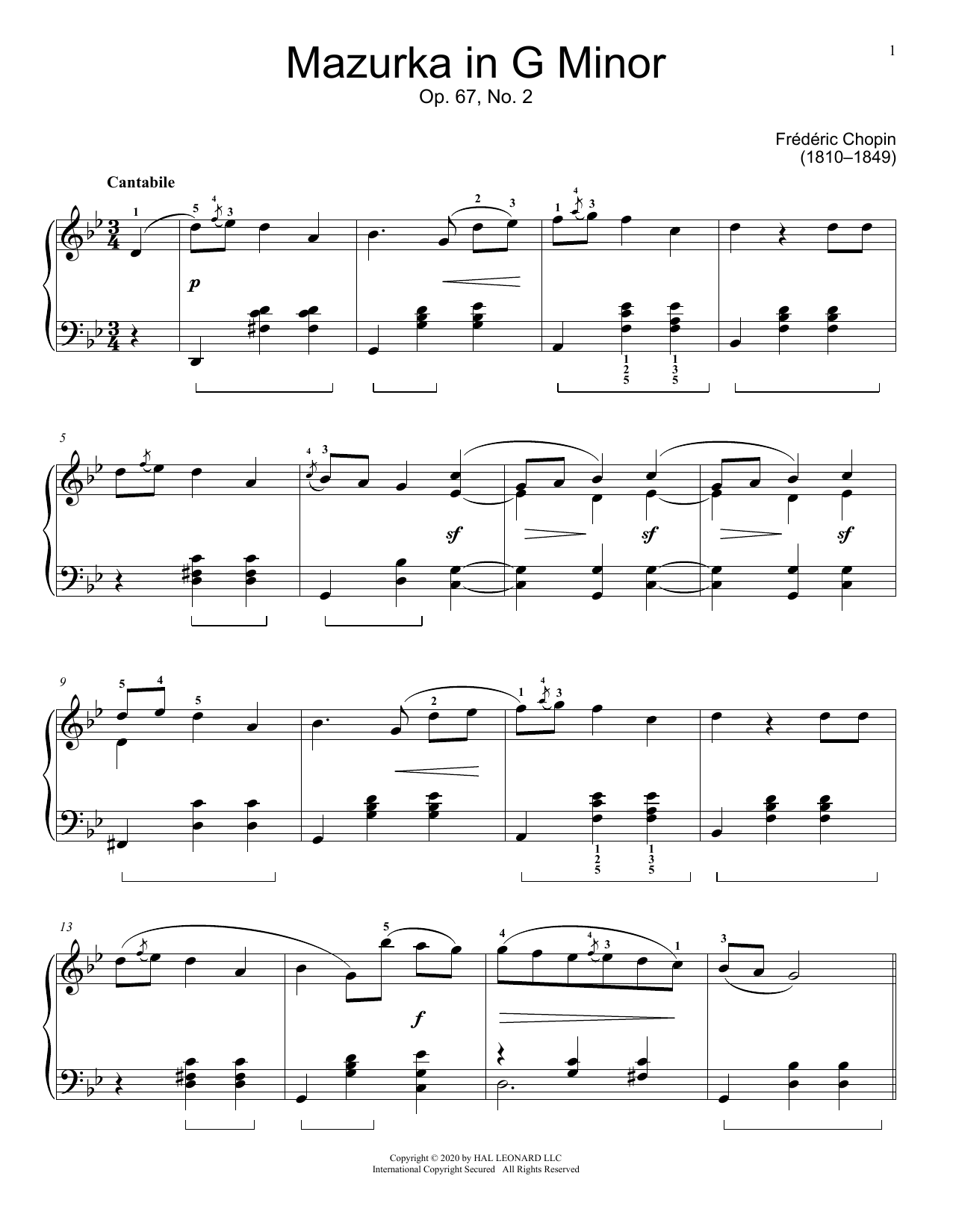 Product picture to: Mazurka, Op. 67, No. 2