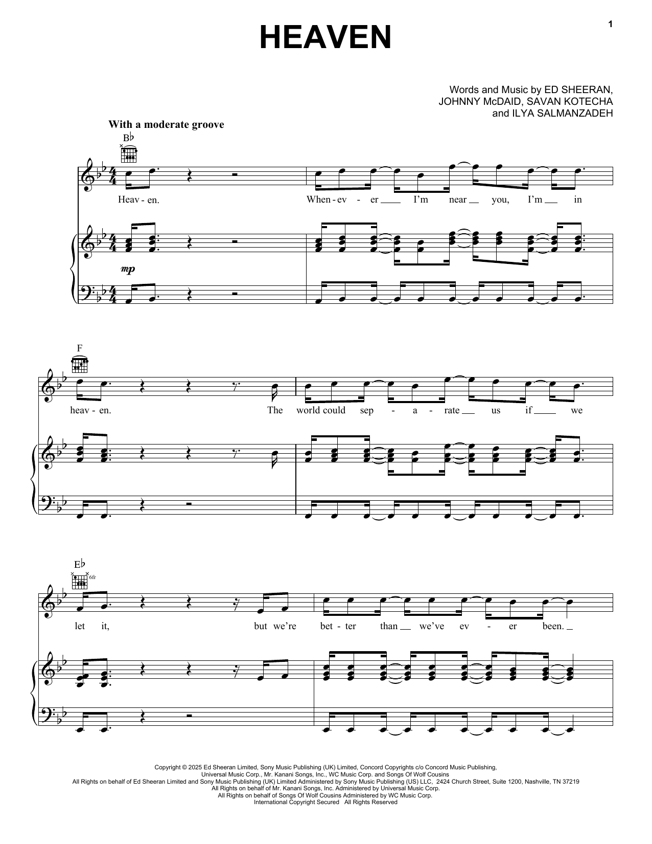 Produktgalerie: Seite 1 von 1 Heaven, Ed Sheeran, Gesang, Gitarre, Klavier