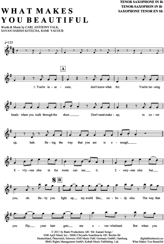 gallery: What makes you beautiful , One Direction, (Tenor-Sax)