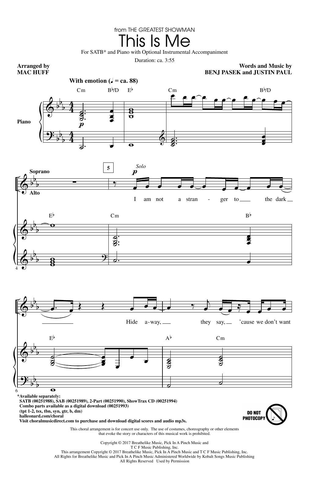 Product gallery: Page 1 of 1 This Is Me (from The Greatest Showman) (arr. Mac Huff), Pasek & Paul