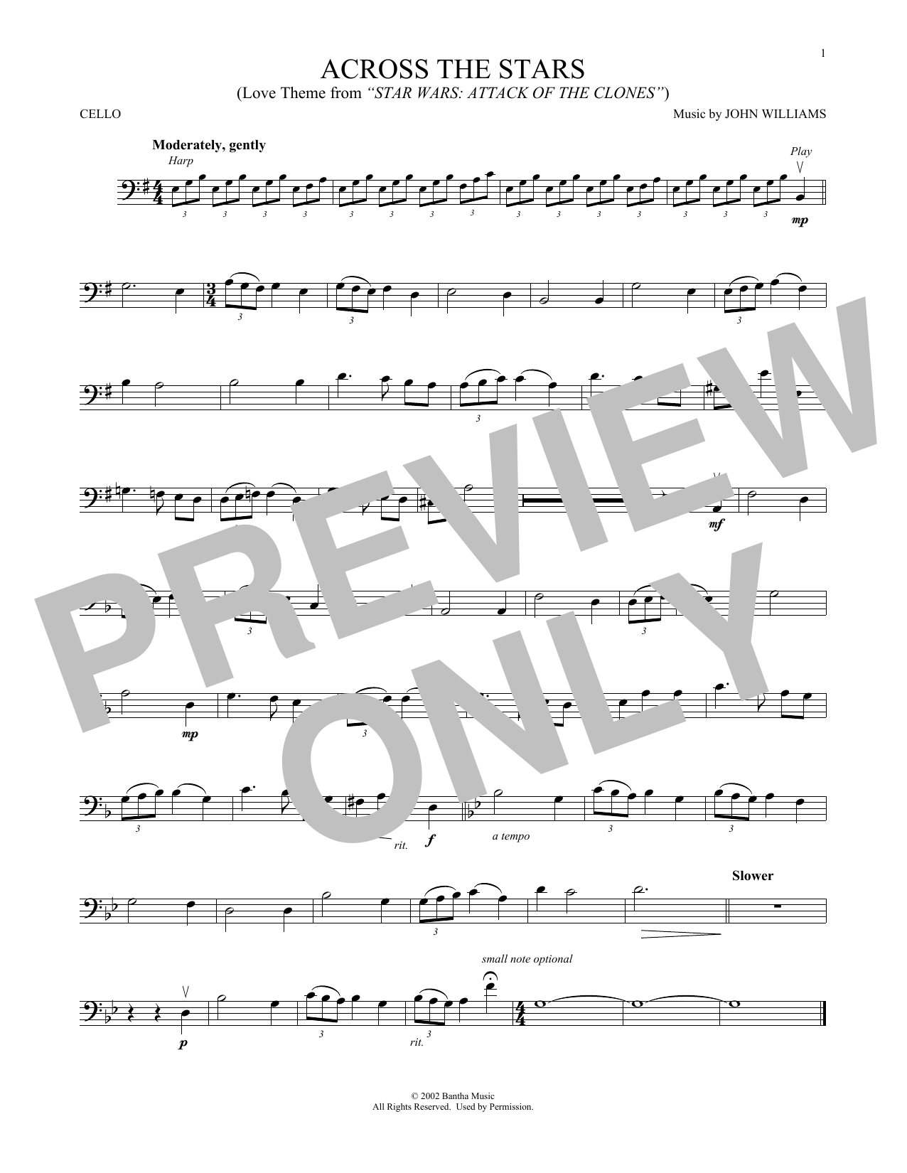 Produktgalerie: Seite 1 von 1 Across The Stars (from Star Wars: Attack Of The Clones), John Williams, Violoncello