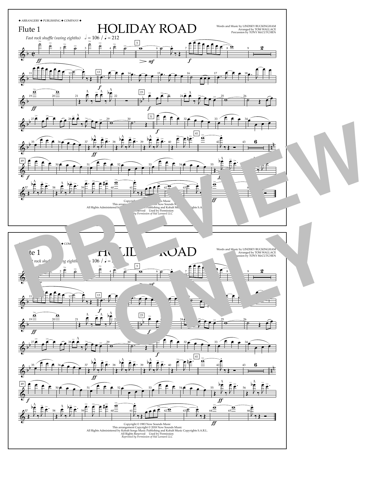 Product gallery: Page 1 of 1 Holiday Road (from National Lampoon's Vacation) (arr. Tom Wallace) - Flute 1, Lindsey Buckingham