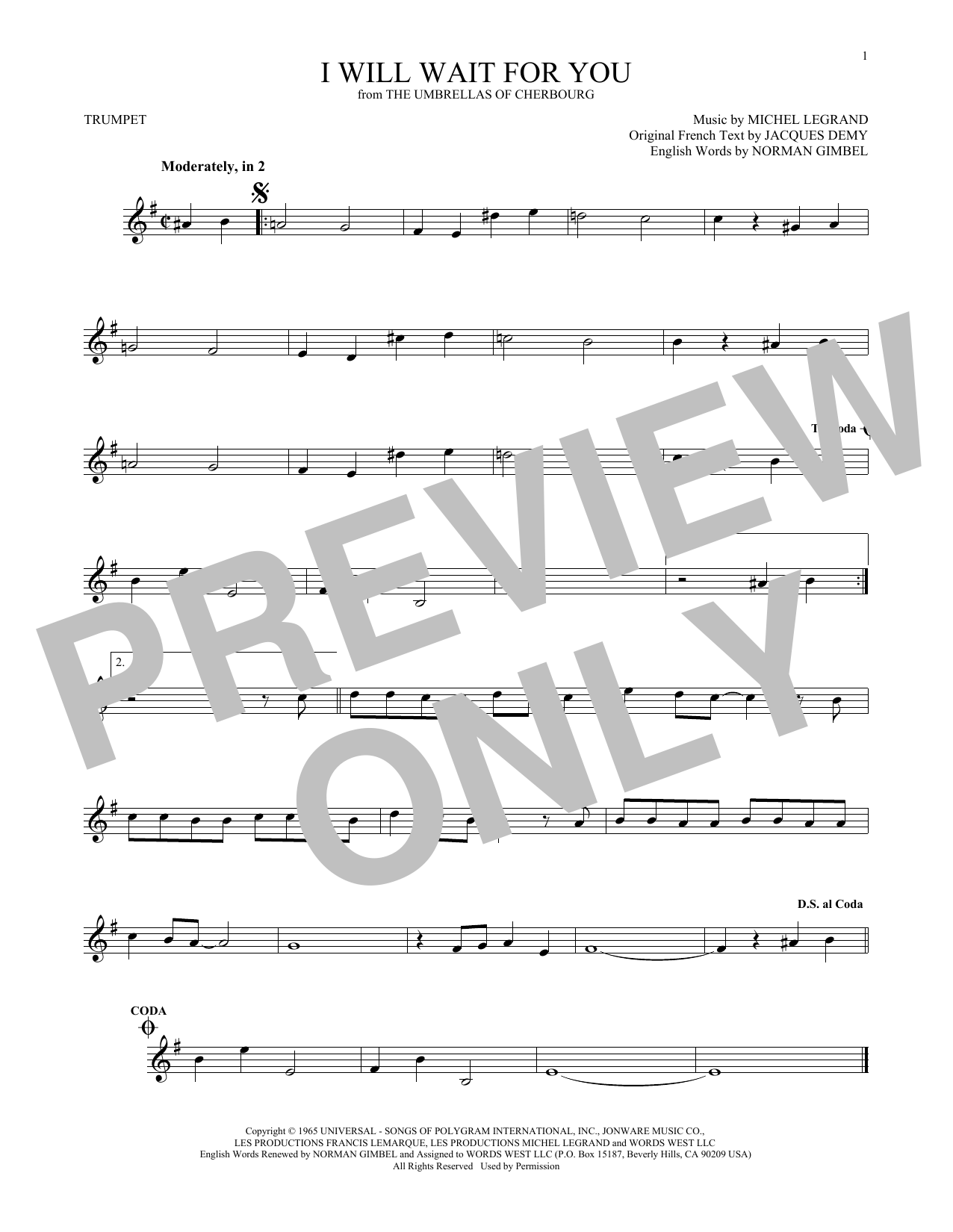 Produktgalerie: Seite 1 von 1 I Will Wait For You, Michel Legrand, Trompete