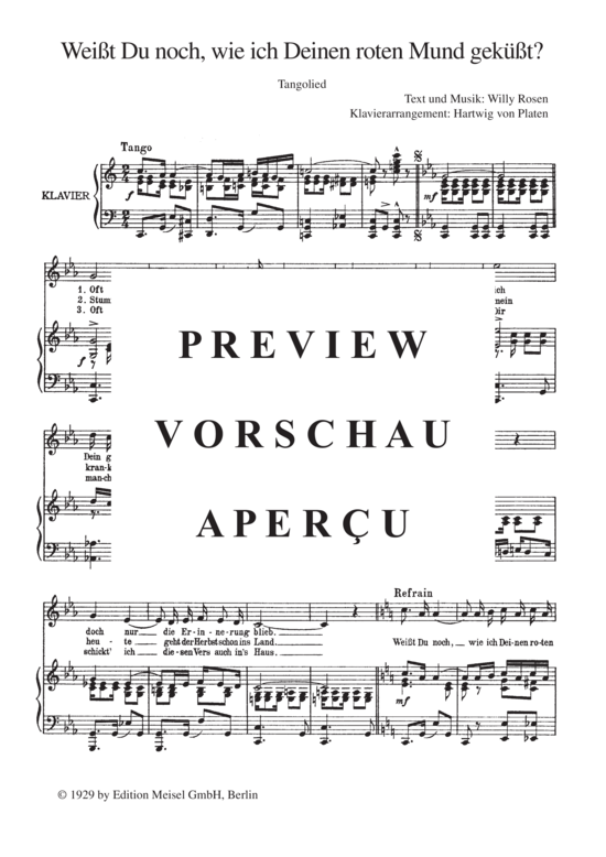 Produktgalerie: Seite 2 von 3 Weißt Du noch, wie ich Deinen roten Mund geküsst, 	, Klavier und Gesang