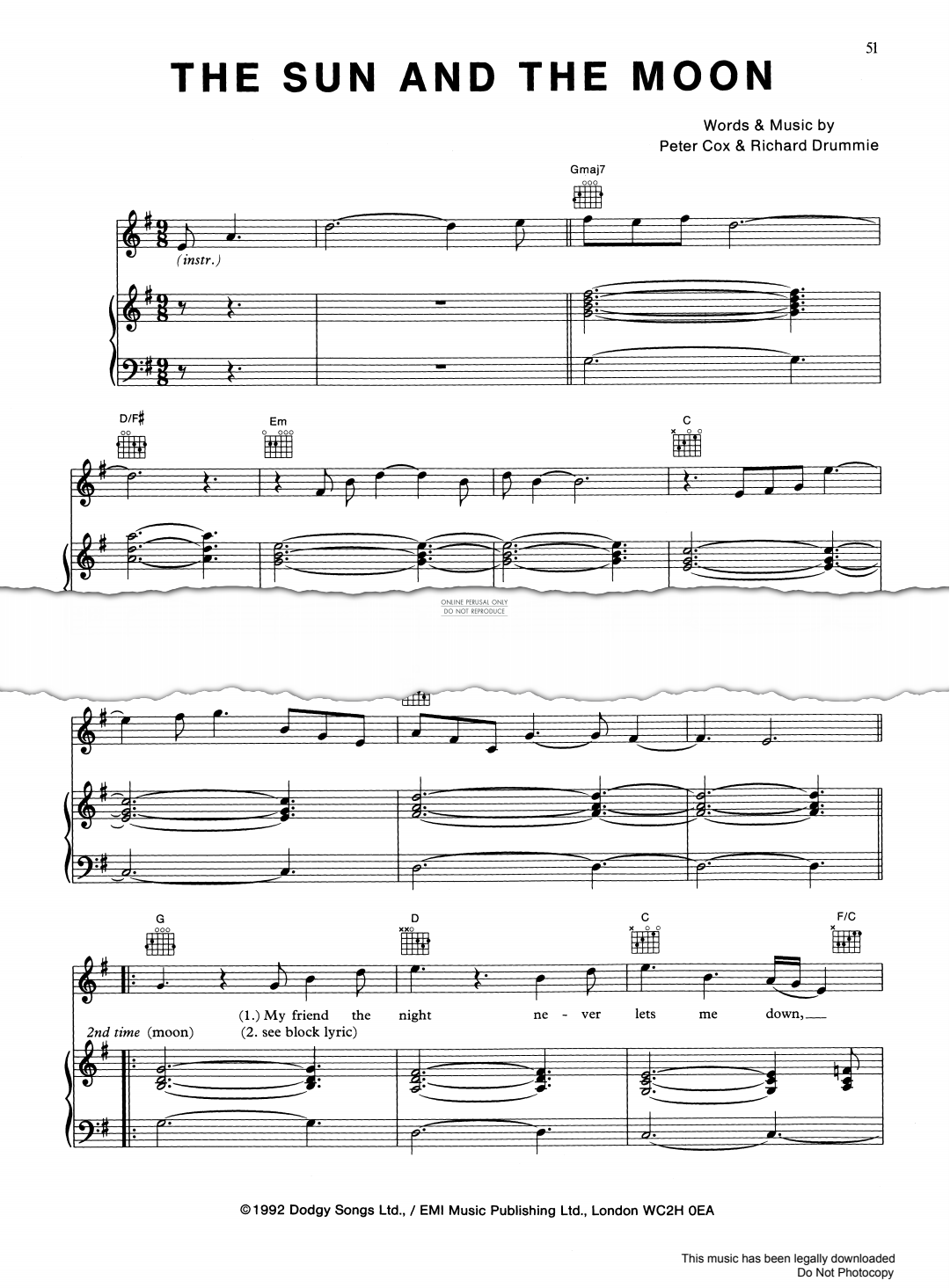 Produktgalerie: Seite 1 von 1 The Sun And The Moon, Go West, Gesang, Gitarre, Klavier