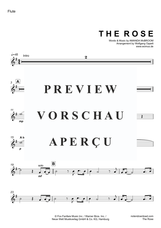 Produktgalerie: Seite 11 von 11 The Rose, Midler, Bette, Holzbläser Quintett/Ensemble/Band/Chor E-Bass & Drum Set opt.