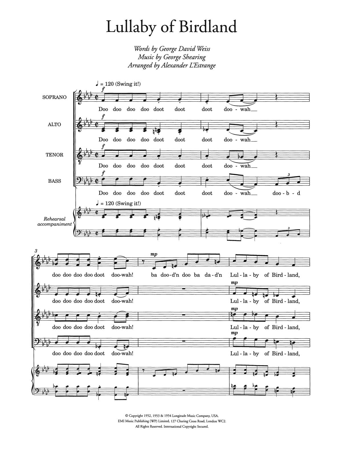 Product picture to: Lullaby Of Birdland (arr. Alexander L'Estrange)