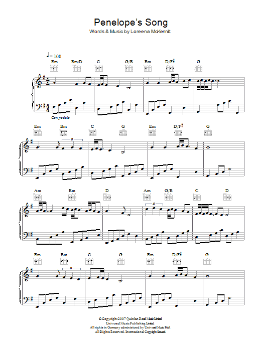 Produktgalerie: Seite 1 von 1 Penelope's Song, Loreena McKennitt, Gesang, Gitarre, Klavier