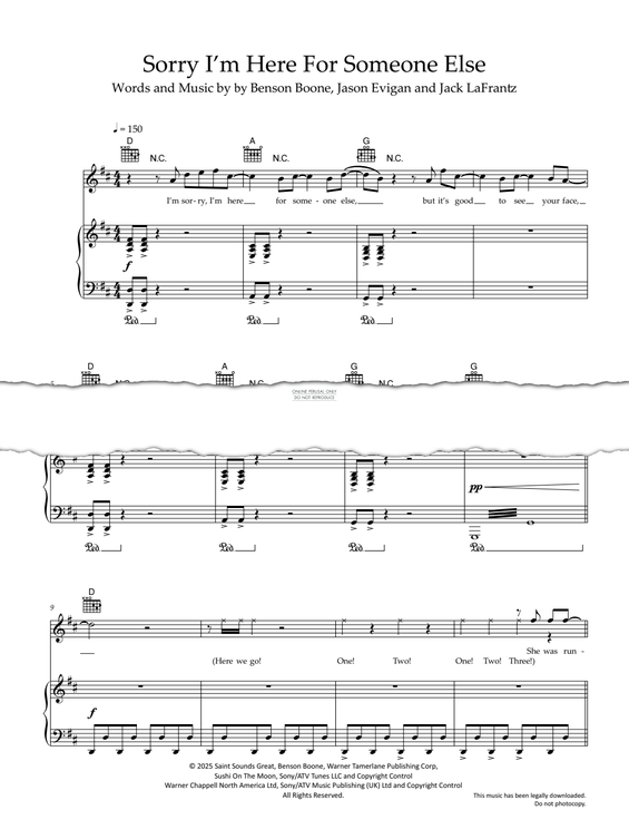 Produktgalerie: Seite 1 von 1 Sorry I'm Here For Someone Else, Benson Boone, Gesang, Gitarre, Klavier