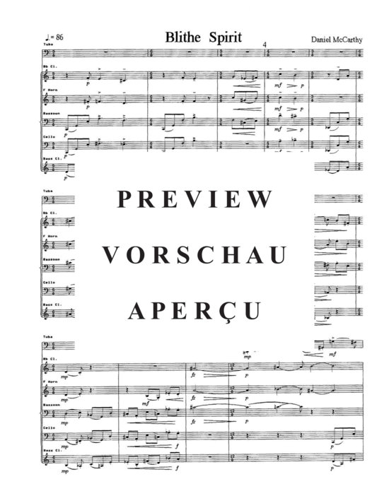 Produktgalerie: Seite 5 von 21 Blithe Spirit , , (Gemischtes Ensemble für Klarinette, Horn, Fagott, Violoncello + Tuba Solo)