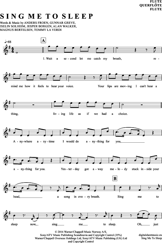 Product gallery: Page 1 of 4 Sing Me To Sleep , Walker, Alan, (transverse flute)