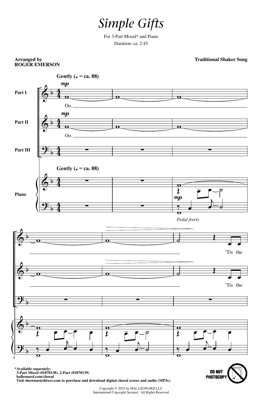 Produktgalerie: Seite 1 von 1 Simple Gifts (arr. Roger Emerson), Traditional Shaker Song, Chor