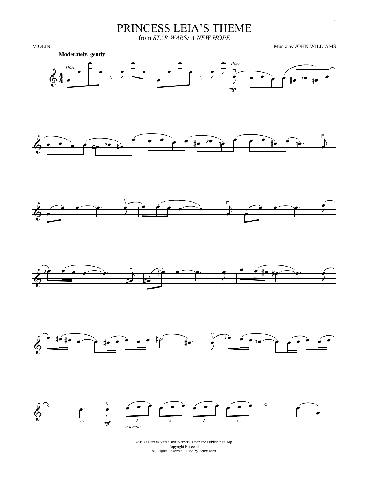 Product gallery: Page 1 of 1 Princess Leia's Theme (from Star Wars: A New Hope), John Williams