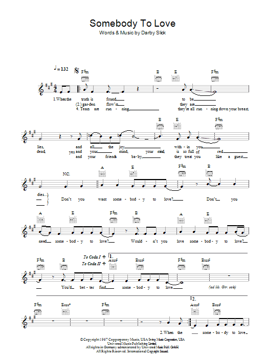 Produktgalerie: Seite 1 von 1 Somebody To Love, Jefferson Airplane, Melodieinstrument