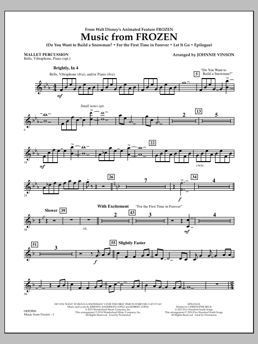 Produktbild zu:  Music from "Frozen" - Mallet Percussion - Johnnie Vinson