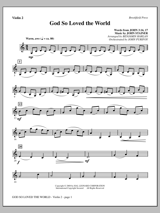 Produktbild zu: God So Loved The World Chamber Orchestra - Violin 2