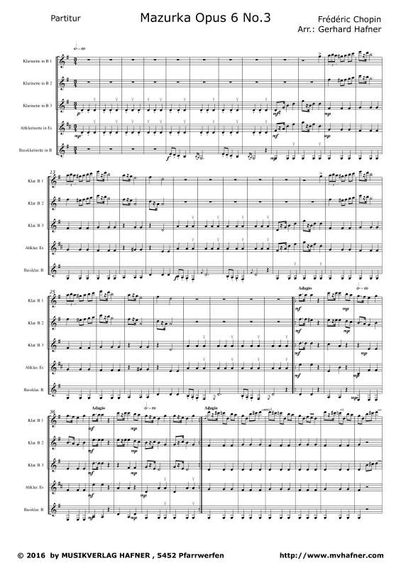 Product gallery: Page 1 of 11 Mazurka Opus 6 No.3, , (Clarinet Quintet)