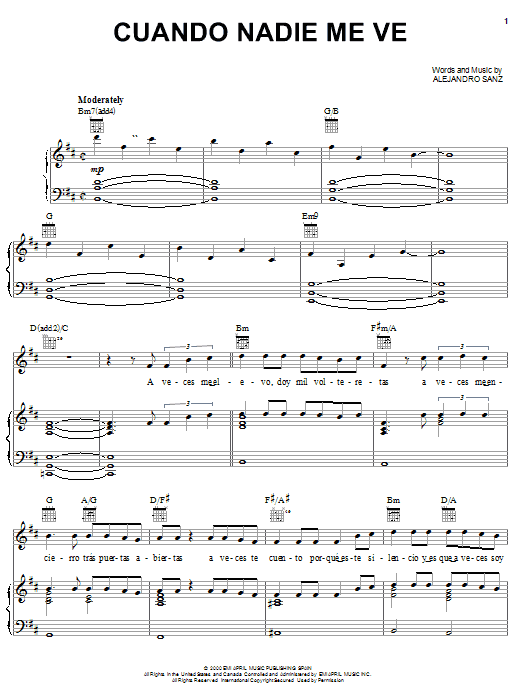Produktgalerie: Seite 1 von 1 Cuando Nadie Me Ve, Alejandro Sanz, Gesang, Gitarre, Klavier