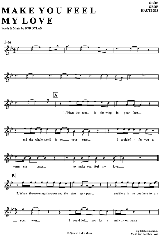 Produktgalerie: Seite 1 von 4 Make you feel my love , Adele, (Oboe)