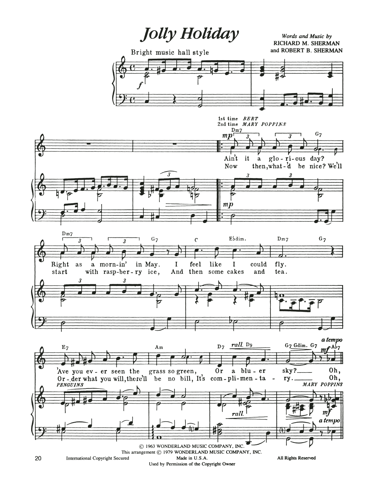 Produktgalerie: Seite 1 von 1 Jolly Holiday (from Mary Poppins), Sherman Brothers, Gesang, Klavier