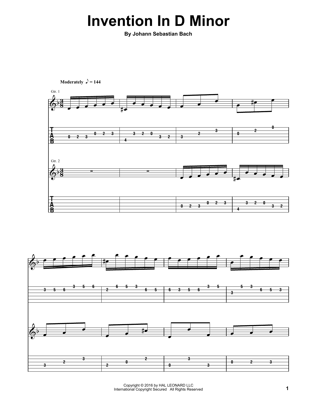 Produktgalerie: Seite 1 von 1 Invention In D Minor, Johann Sebastian Bach, Gitarre