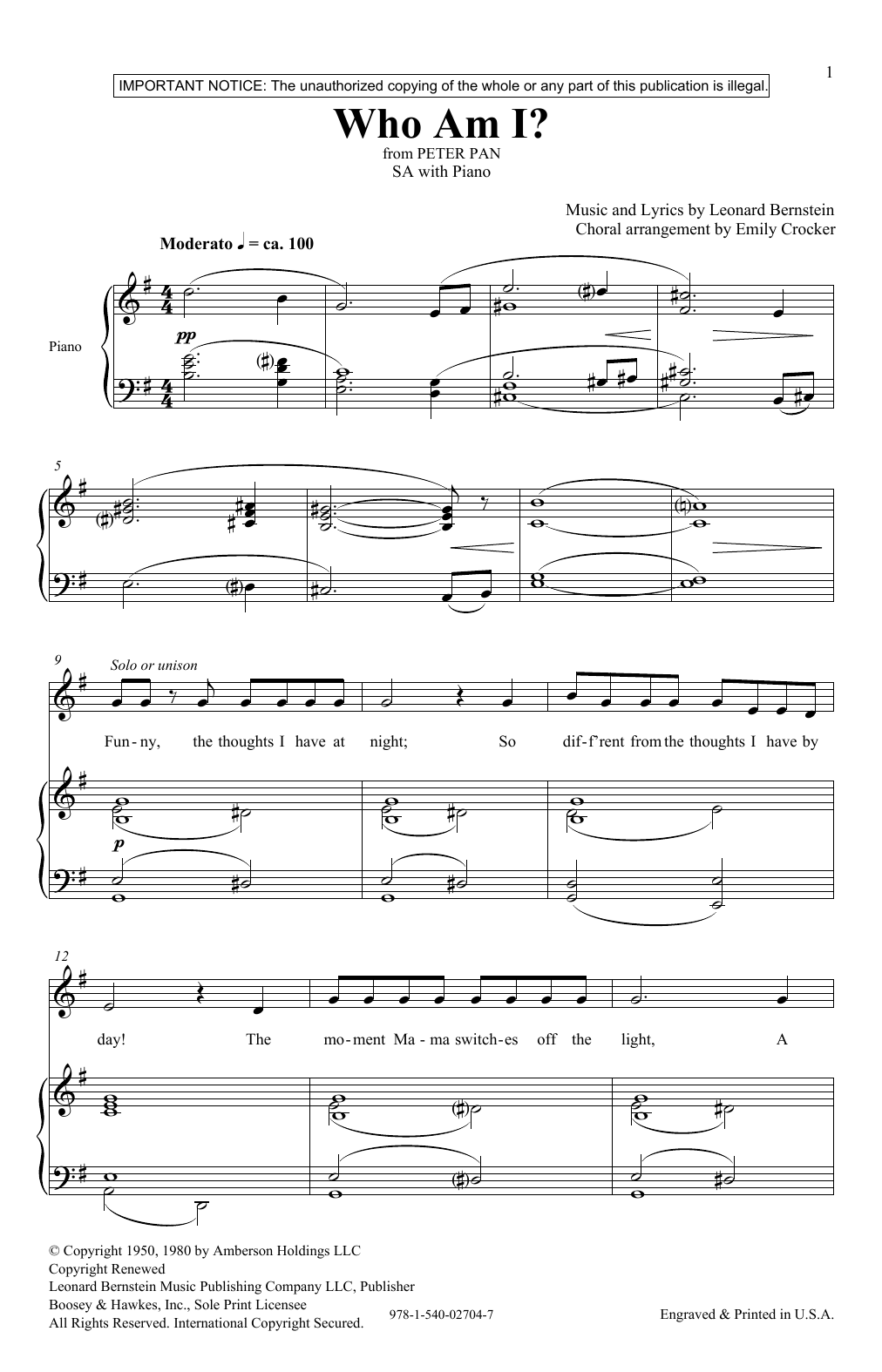 Produktgalerie: Seite 1 von 1 Who Am I? (from Peter Pan Suite) (arr. Emily Crocker), Leonard Bernstein, Chor