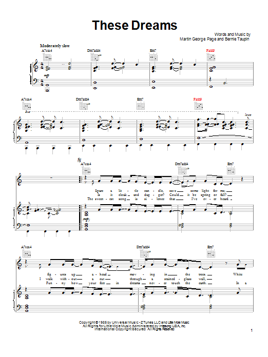 Produktgalerie: Seite 1 von 1 These Dreams, Heart, Gesang, Gitarre, Klavier