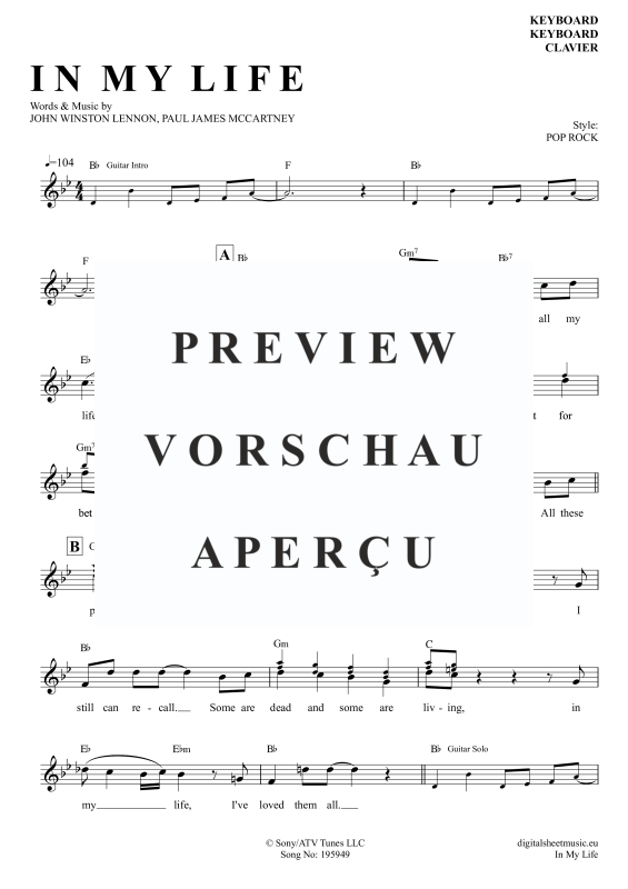 Product gallery: Page 2 of 7 In My Life, Beatles, The, (Keyboard)