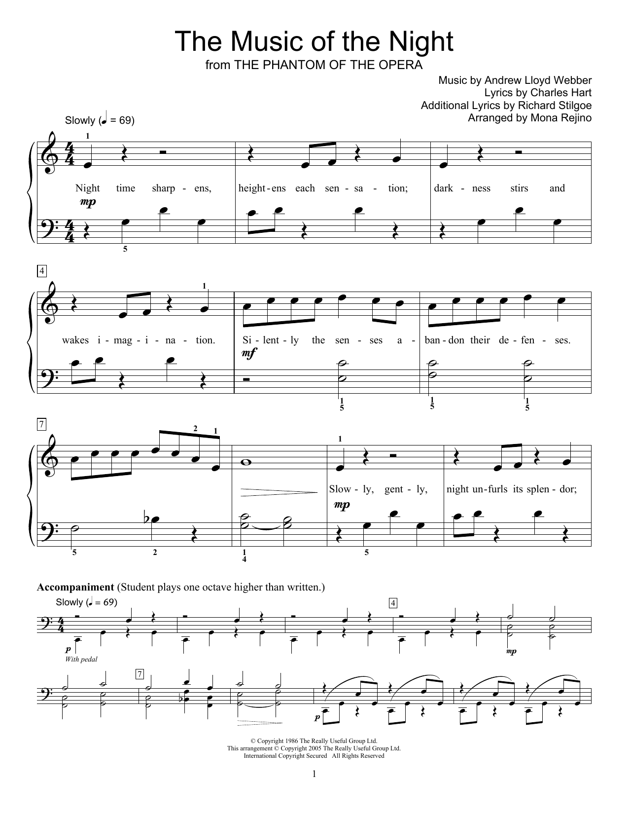 Produktbild zu: The Music Of The Night (arr. Mona Rejino)