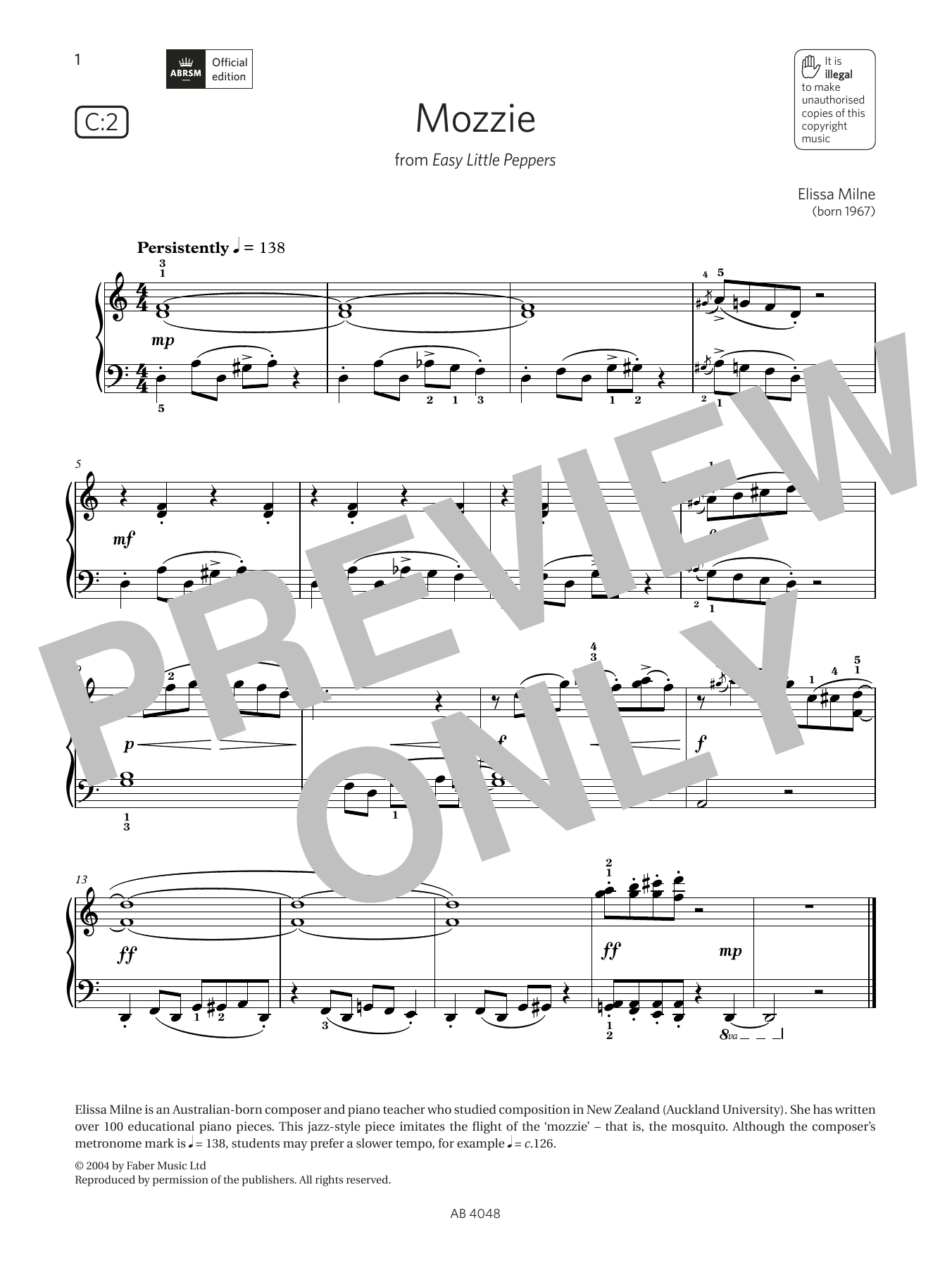 Product gallery: Page 1 of 1 Mozzie (Grade 2, list C2, from the ABRSM Piano Syllabus 2023 & 2024), Elissa Milne