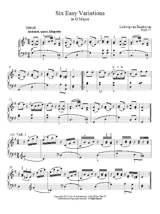 Product gallery: Page 1 of 1 Six Variations In G Major, WoO 77, Ludwig Van Beethoven