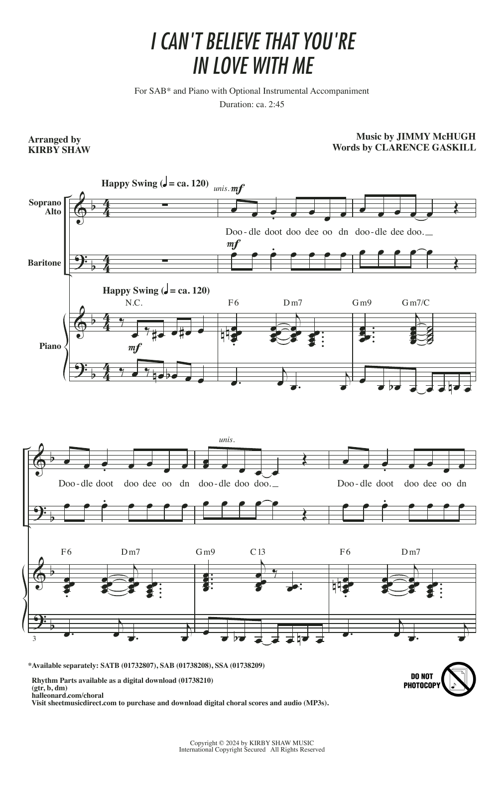 Product picture to: I Can't Believe That You're In Love With Me (arr. Kirby Shaw)