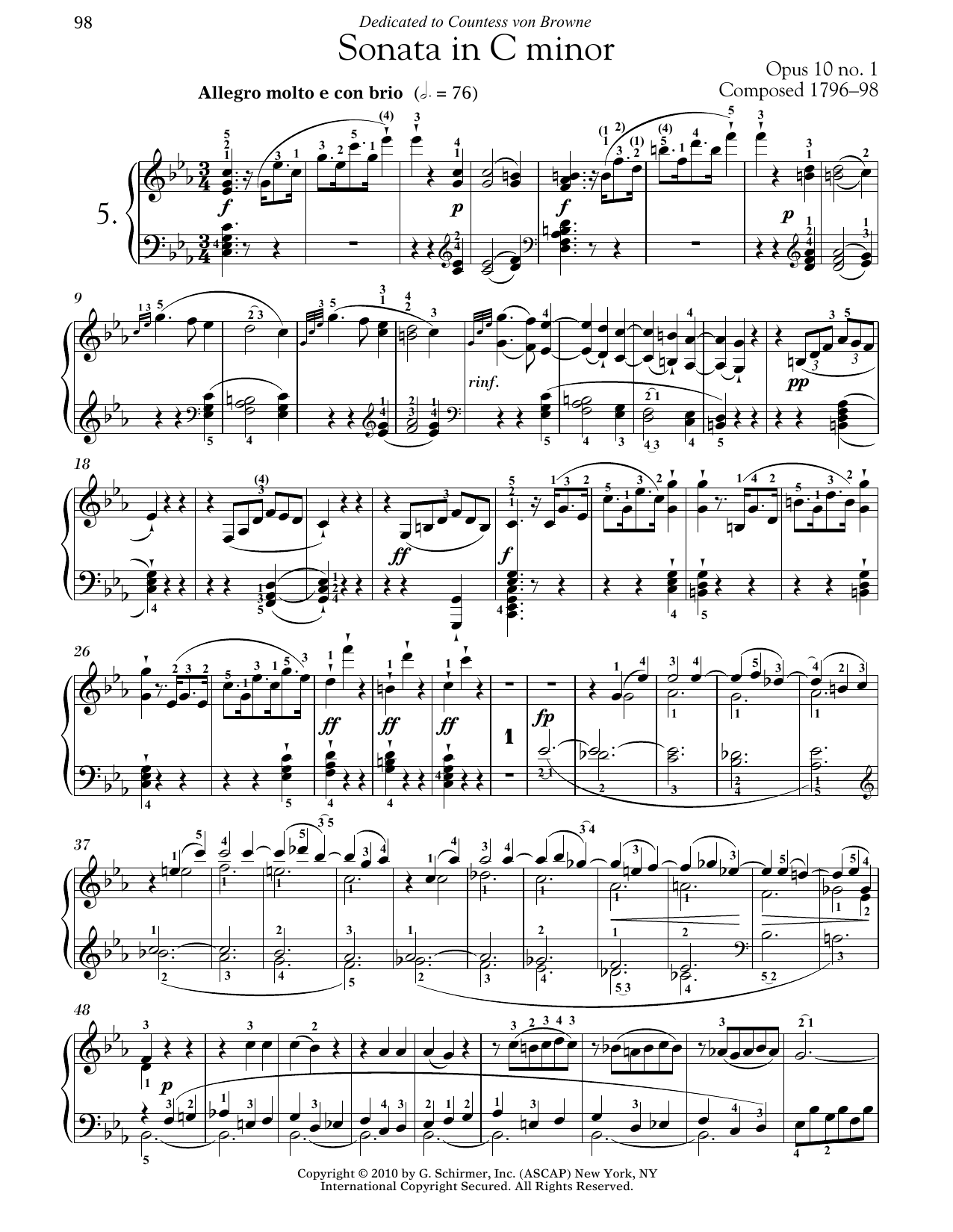 Product gallery: Page 1 of 1 Piano Sonata No. 5 In C Minor, Op. 10, No. 1, Ludwig Van Beethoven