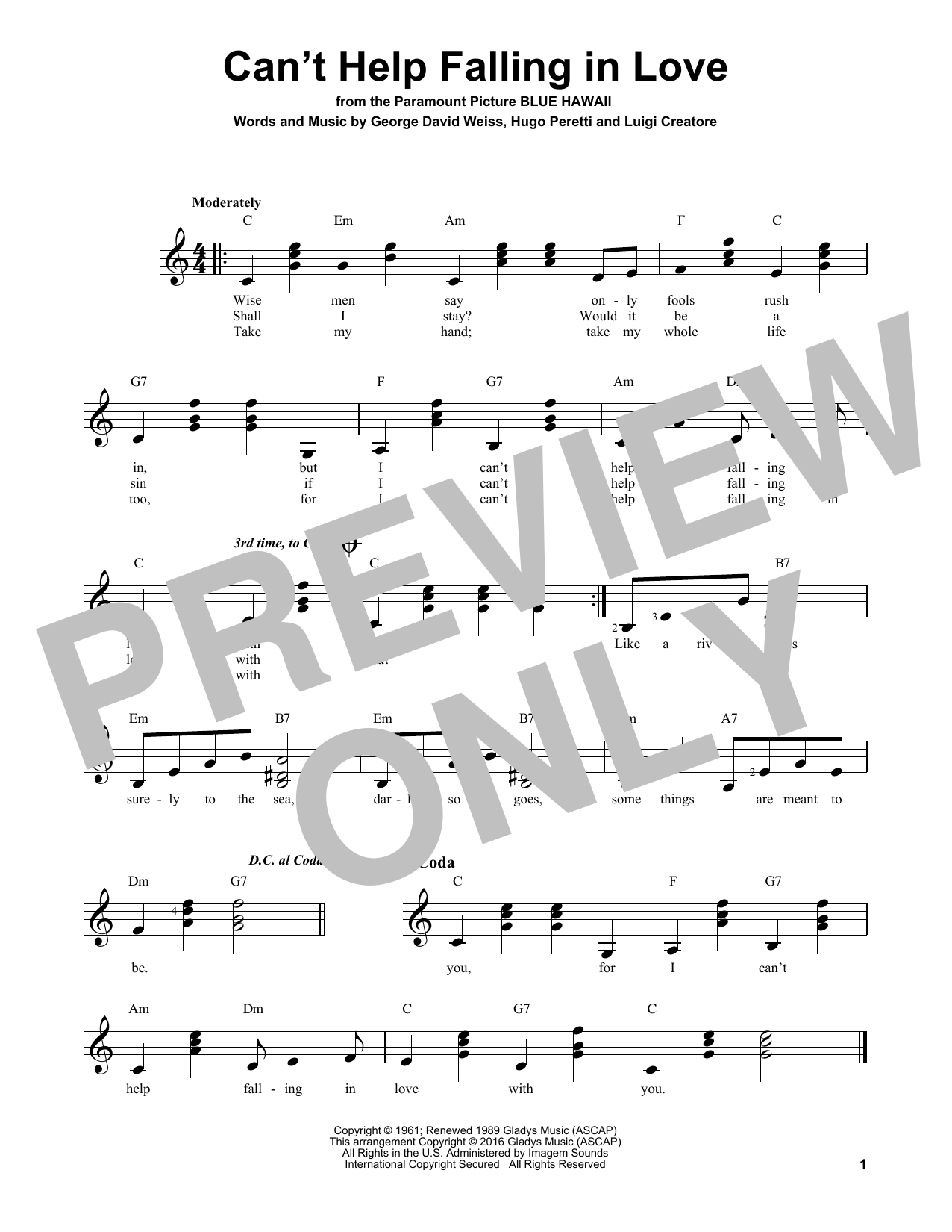 Product gallery: Page 1 of 1 Can't Help Falling In Love, Elvis Presley