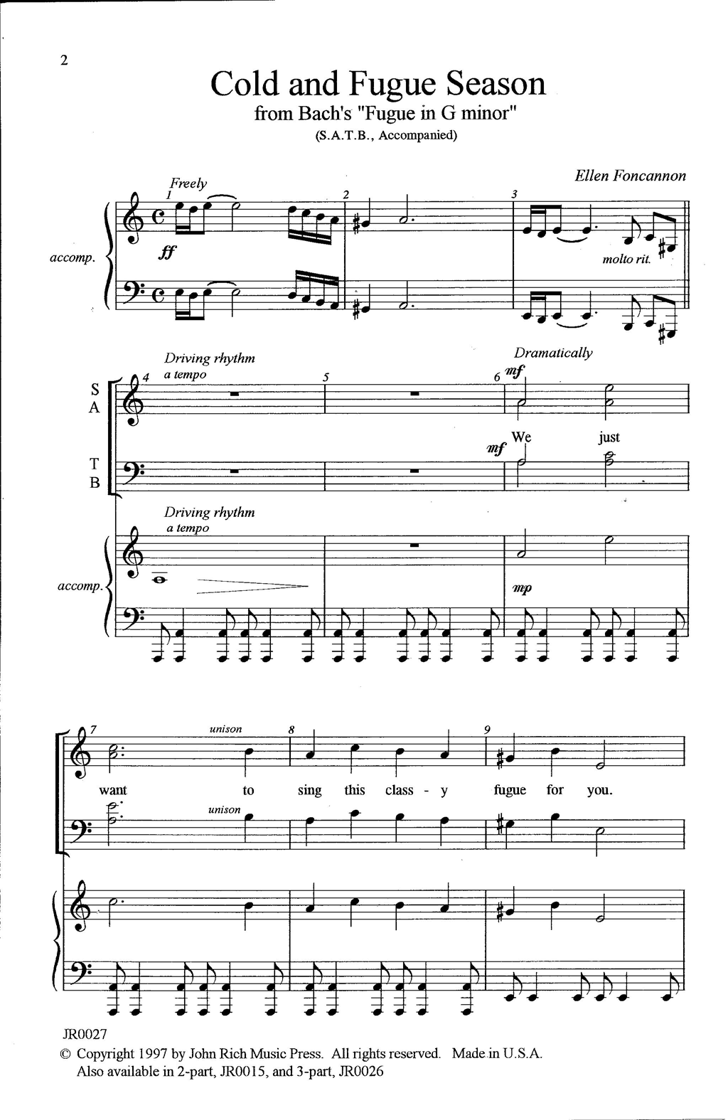 Produktbild zu: Cold and Fugue Season (arr. Ellen Foncannon)