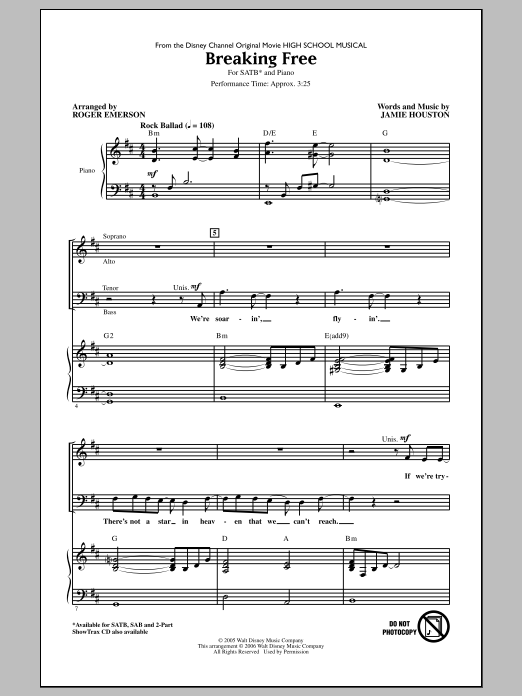 Product picture to: Breaking Free (from High School Musical) (arr. Roger Emerson)