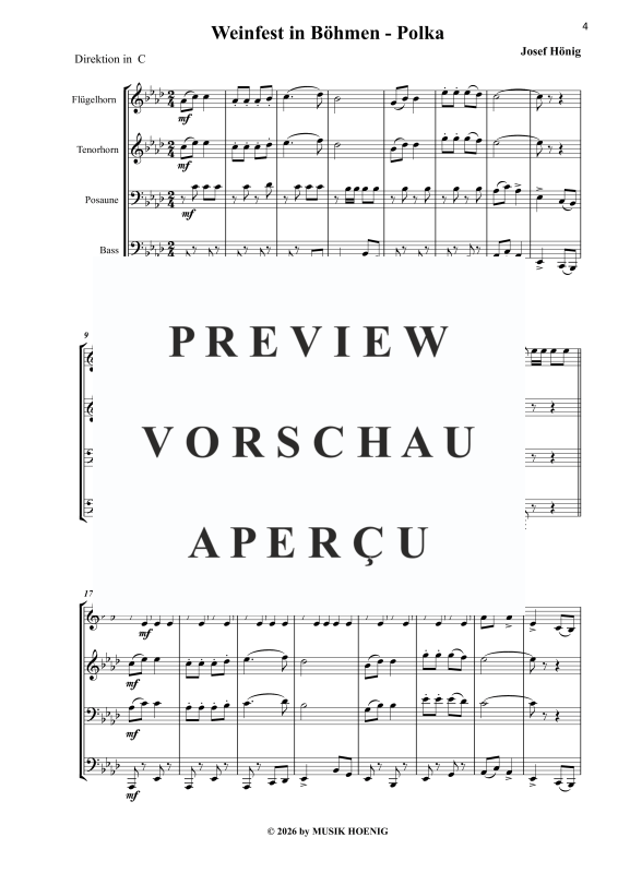 Produktgalerie: Seite 6 von 11 Weinfest in Böhmen, , Blechbläser Quartett - Partitur und Stimmen