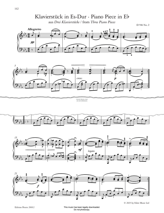 Produktgalerie: Seite 1 von 1 Piano Piece in E-flat (from Three Piano Pieces, D 946), Franz Schubert, Klavier