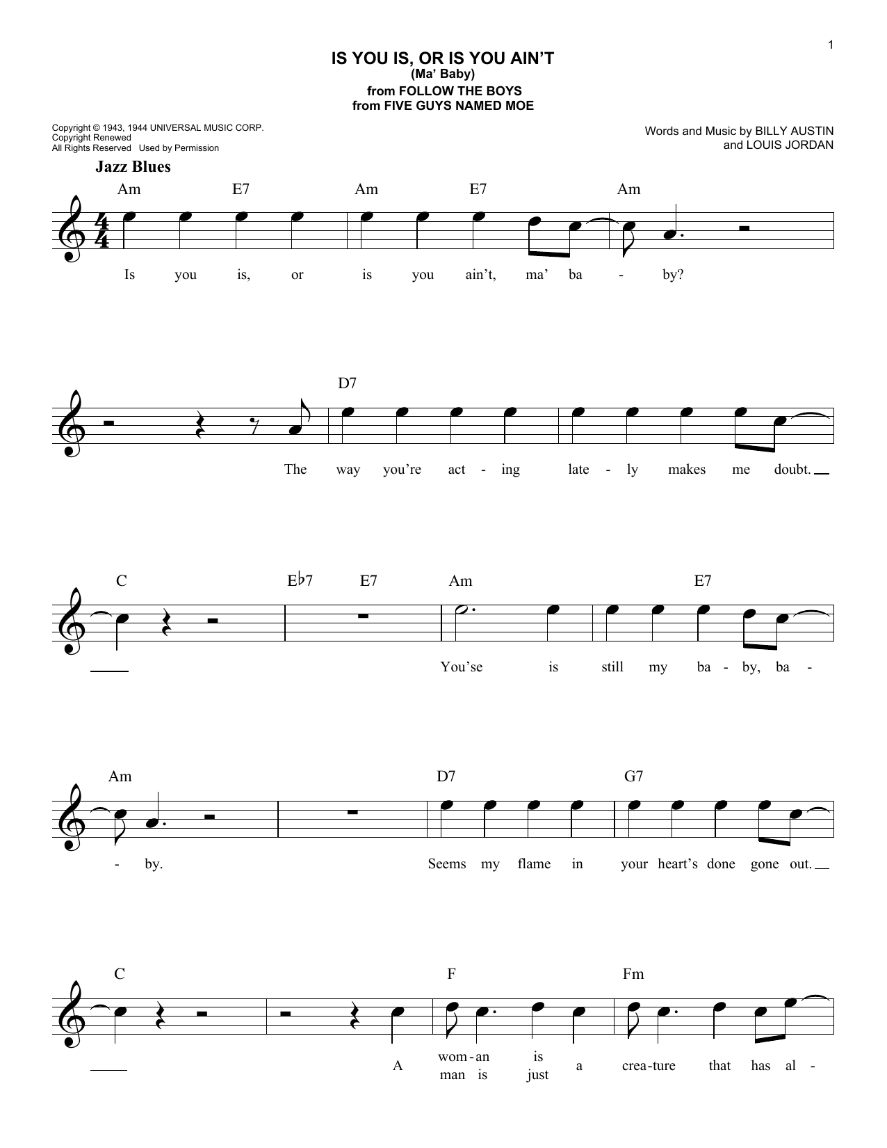 Product gallery: Page 1 of 1 Is You Is, Or Is You Ain't (Ma' Baby), Louis Jordan and his Tympany Five