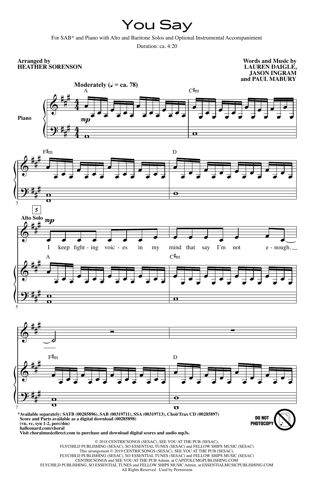 Product picture to: You Say (arr. Heather Sorenson)