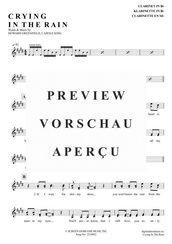 Product gallery: Page 2 of 4 Crying In The Rain , A-Ha, Clarinet in B-flat