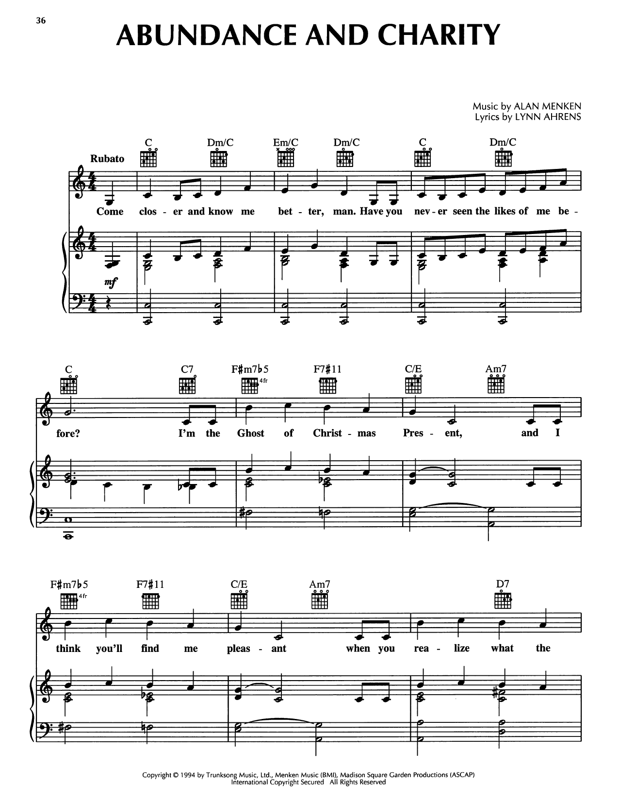 Produktgalerie: Seite 1 von 1 Abundance And Charity (from A Christmas Carol), Alan Menken, Gesang, Gitarre, Klavier