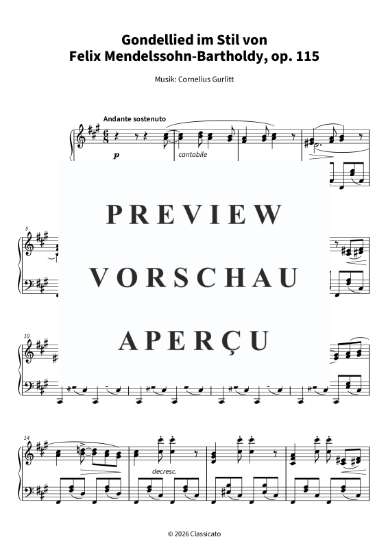 Produktgalerie: Seite 5 von 6 Gondellied im Mendelssohn-Stil über "Ach du lieber Augustin", , Klavier Solo