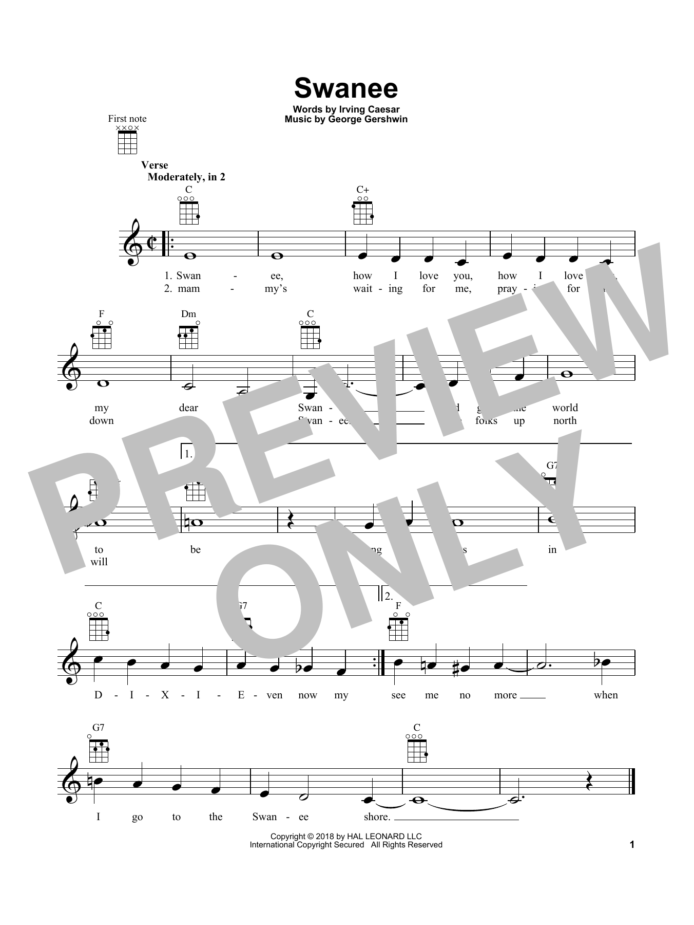 Product gallery: Page 1 of 1 Swanee, George Gershwin