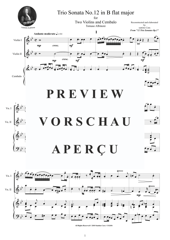Produktgalerie: Seite 2 von 11 Trio Sonata No.12 in B-Dur Op.1, , 2 Violinen und Cembalo